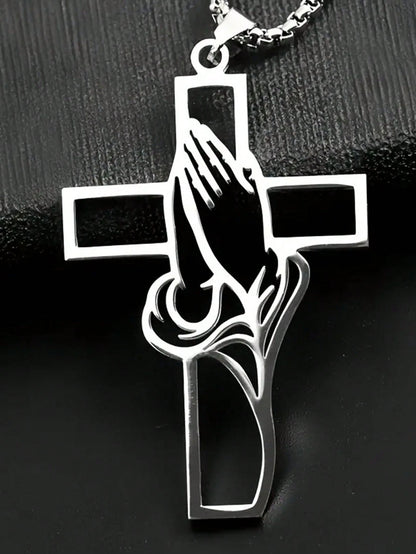 Hollow Prayer Gesture Cross Pendant, Car Interior Decor Charm, Elegant Cross Pendant