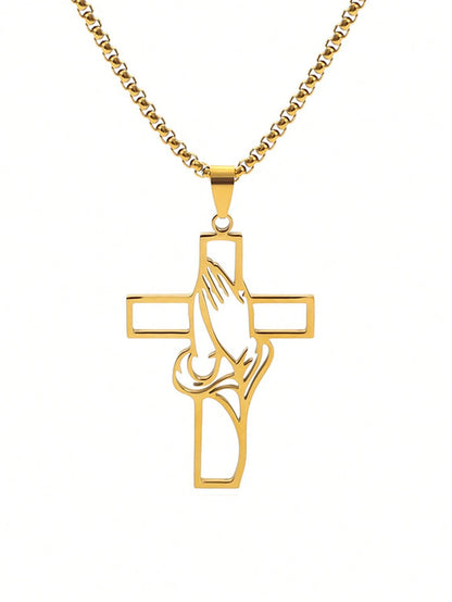 Hollow Prayer Gesture Cross Pendant, Car Interior Decor Charm, Elegant Cross Pendant