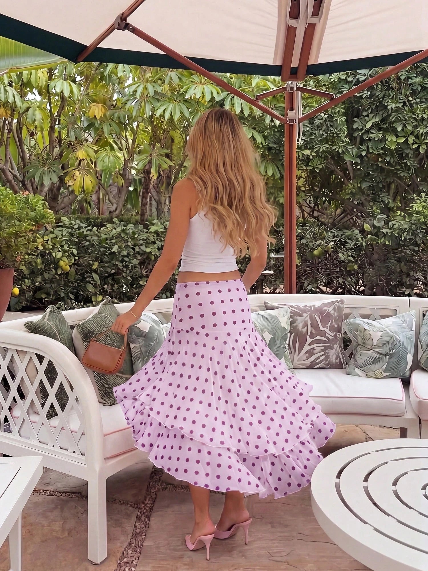 HoloChill Women's Casual Bohemian Woven Fabric Asymmetric Skirt, Decorated With Pleated Polka Dot Print, Casual Summer Style 2026 New Arrival, Party Wear, Beach Vacation Wear, Outing Wear, Casual Styl