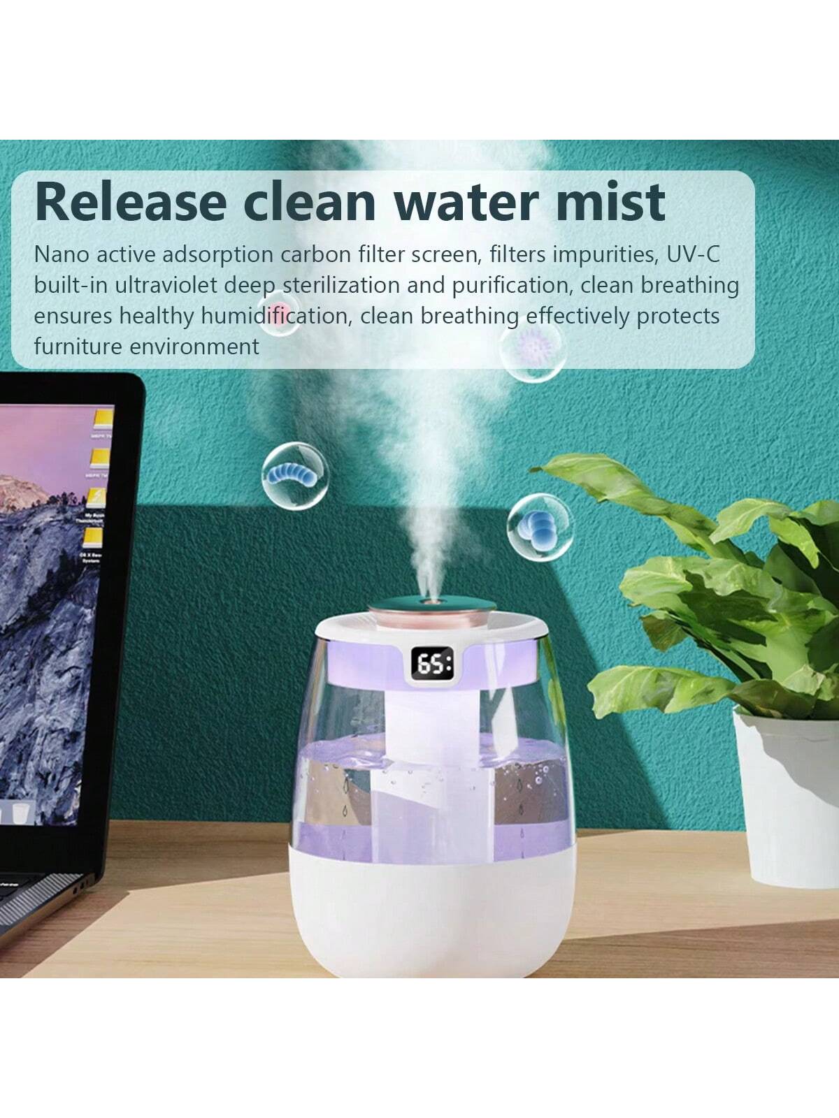 Home Air Purifier,Ultra-Quiet Large Capacity USB Humidifier- Ideal For Bedroom & Desk, Home Air Purifier