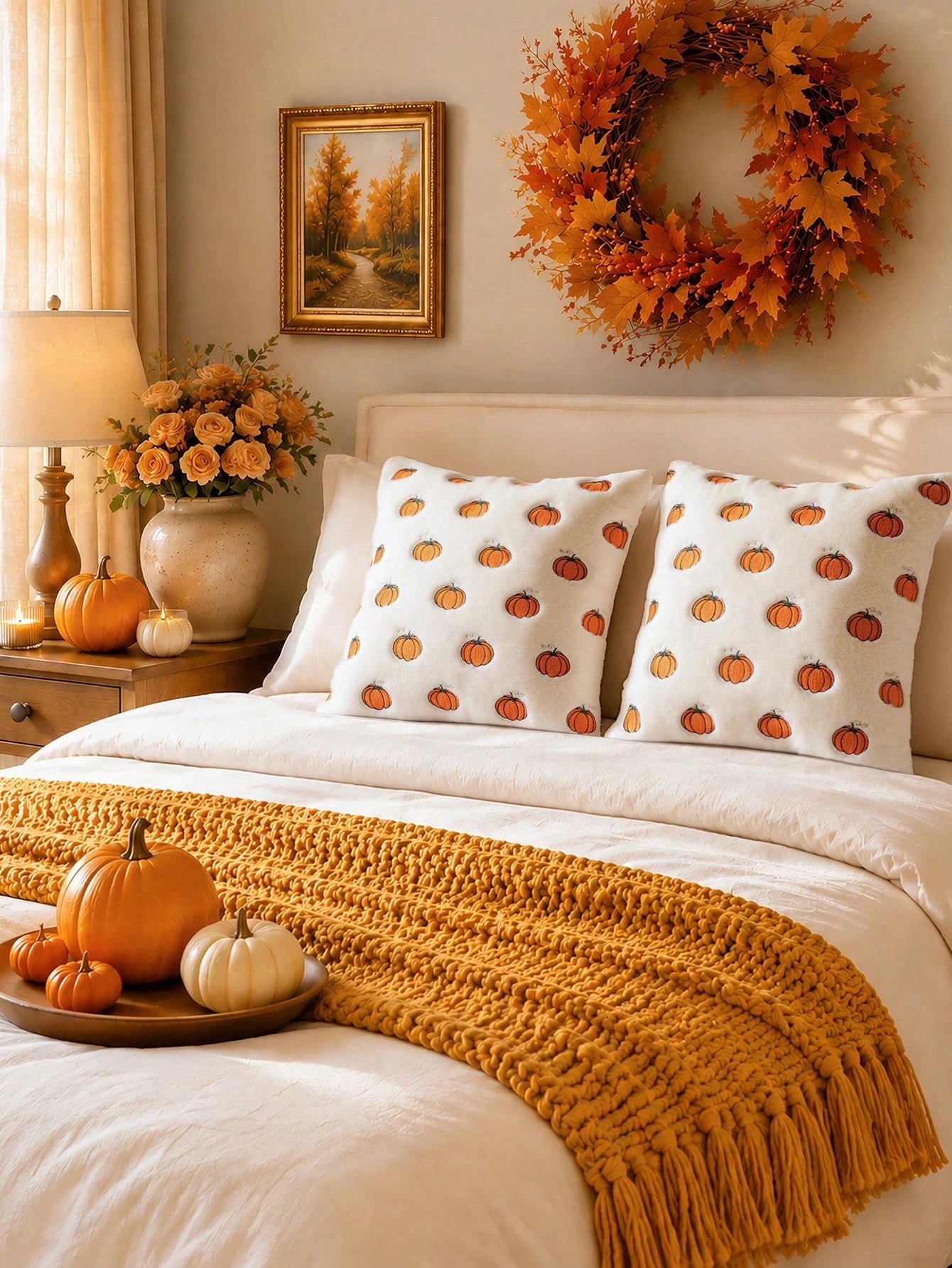 Homemorelove 1/2pcs PV Velvet Small Pumpkin Embroidered Pillow Case, Autumn Decor, Thanksgiving, Halloween Atmosphere Home Decoration Throw Pillow, Suitable For Living Room, Bedroom, Sofa, Pillow Inse