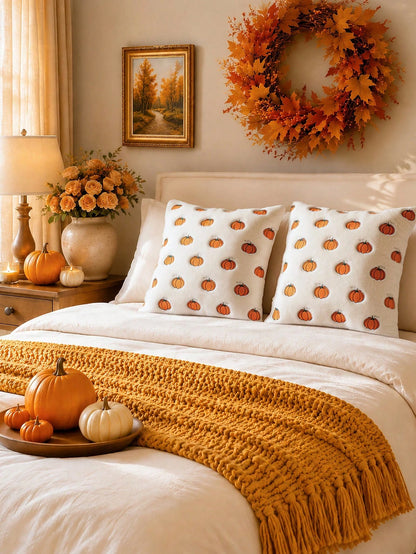 Homemorelove 1/2pcs PV Velvet Small Pumpkin Embroidered Pillow Case, Autumn Decor, Thanksgiving, Halloween Atmosphere Home Decoration Throw Pillow, Suitable For Living Room, Bedroom, Sofa, Pillow Inse