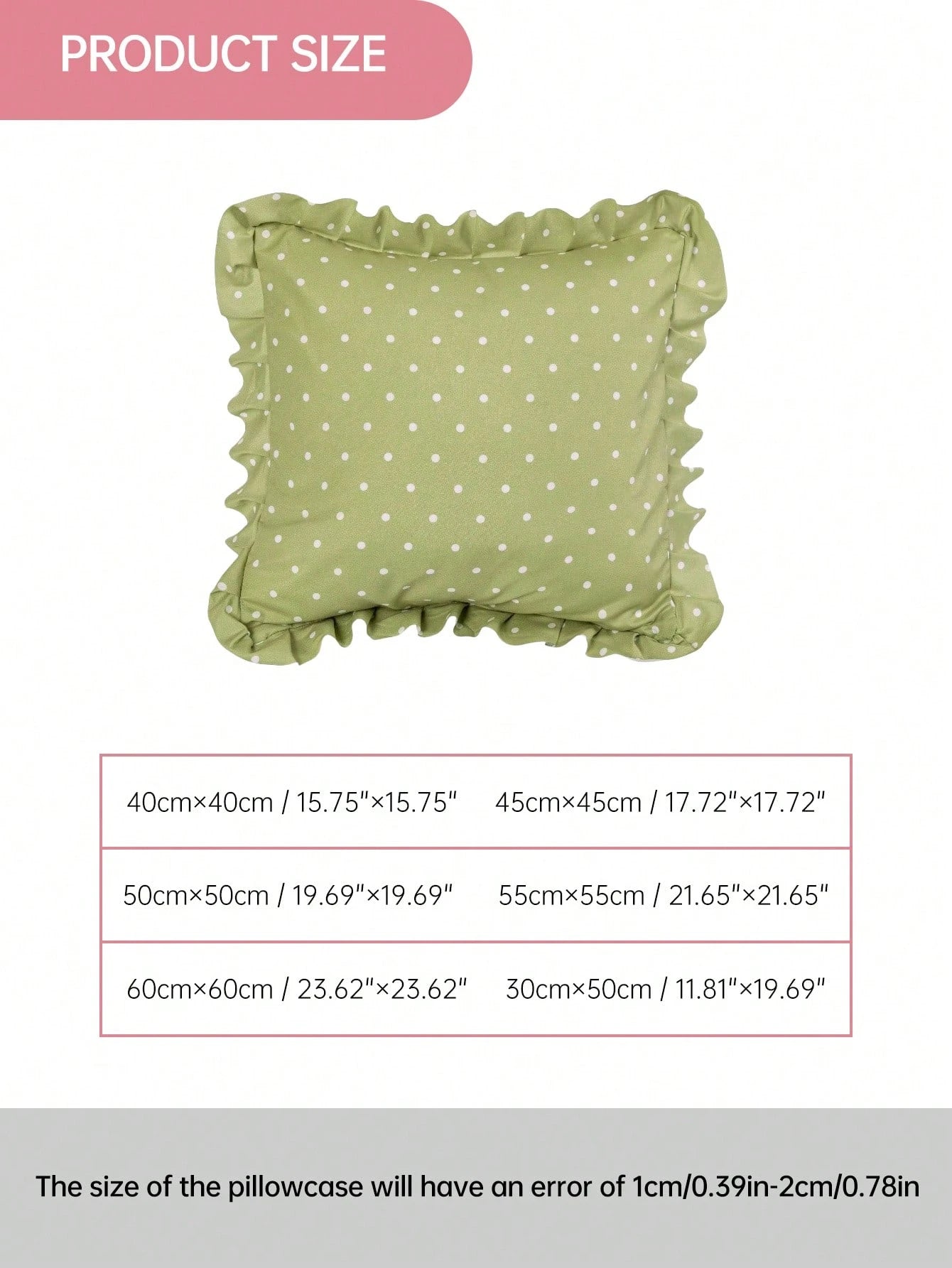 HONEYMOON 1pc Green Polka Dot Print Ruffle Pillowcase/Cushion Cover, 100% Polyester Fabric, Soft And Breathable, No Pillow Insert, Suitable For Casual Home Decor, Indoor Sofa, Bedroom, Dorm, Bedding.