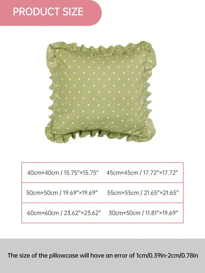 HONEYMOON 1pc Green Polka Dot Print Ruffle Pillowcase/Cushion Cover, 100% Polyester Fabric, Soft And Breathable, No Pillow Insert, Suitable For Casual Home Decor, Indoor Sofa, Bedroom, Dorm, Bedding.