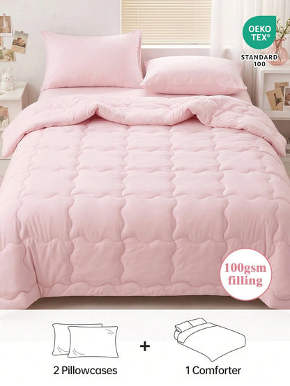 HONEYMOON 2/3 Piece Wavy Quilted Comforter Set (Summer Thin Quilt) (2-Piece Set = 1 Comforter + 1 Pillowcase; 3-Piece Set = 1 Comforter + 2 Pillowcases)- 100% Polyester Fabric With Grid Stitching, Li