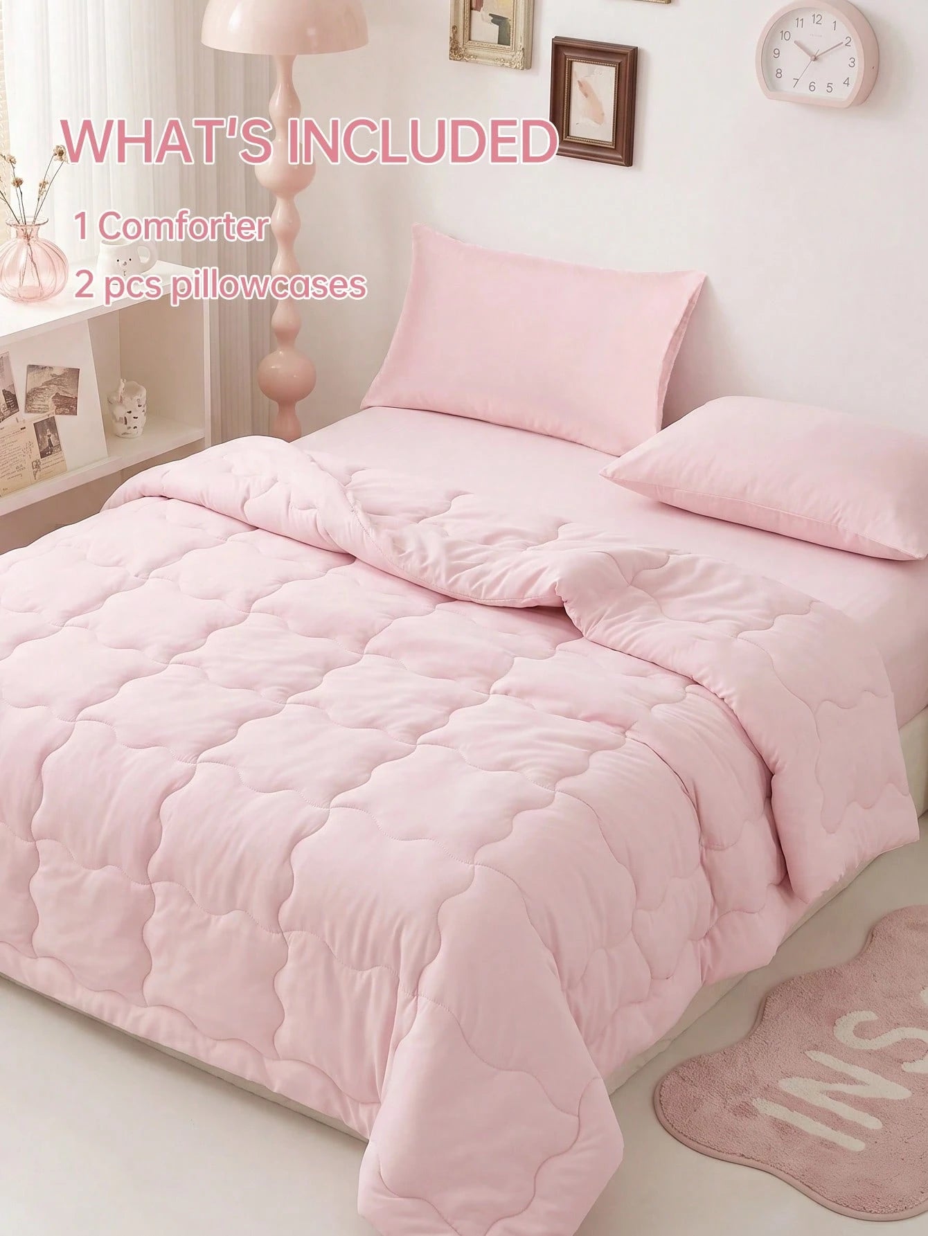 HONEYMOON 2/3 Piece Wavy Quilted Comforter Set (Summer Thin Quilt) (2-Piece Set = 1 Comforter + 1 Pillowcase; 3-Piece Set = 1 Comforter + 2 Pillowcases)- 100% Polyester Fabric With Grid Stitching, Li