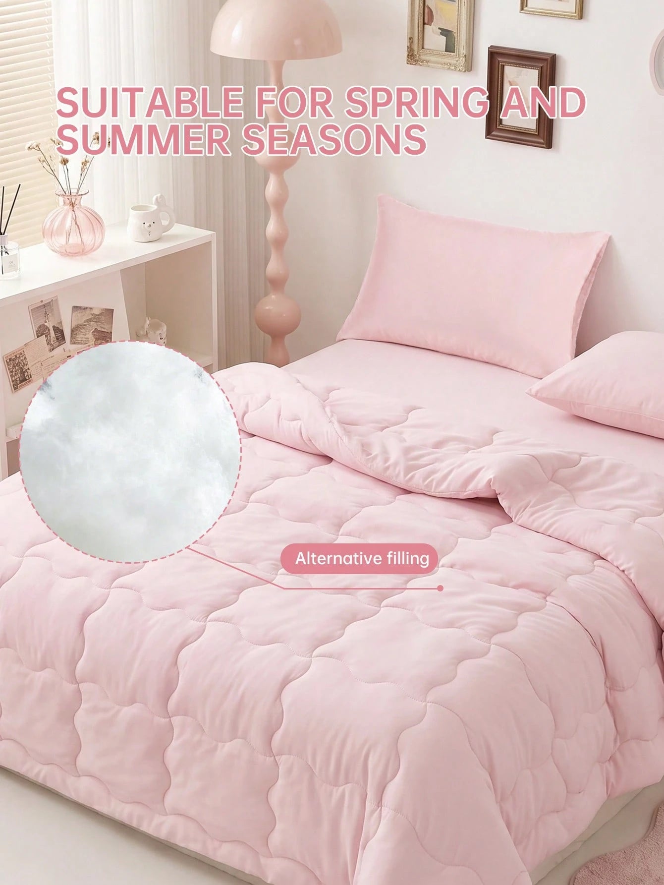 HONEYMOON 2/3 Piece Wavy Quilted Comforter Set (Summer Thin Quilt) (2-Piece Set = 1 Comforter + 1 Pillowcase; 3-Piece Set = 1 Comforter + 2 Pillowcases)- 100% Polyester Fabric With Grid Stitching, Li