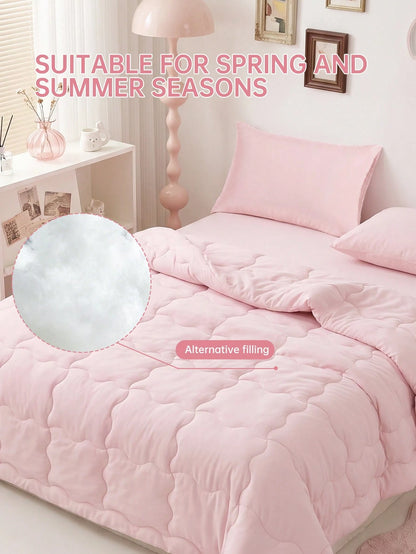 HONEYMOON 2/3 Piece Wavy Quilted Comforter Set (Summer Thin Quilt) (2-Piece Set = 1 Comforter + 1 Pillowcase; 3-Piece Set = 1 Comforter + 2 Pillowcases)- 100% Polyester Fabric With Grid Stitching, Li