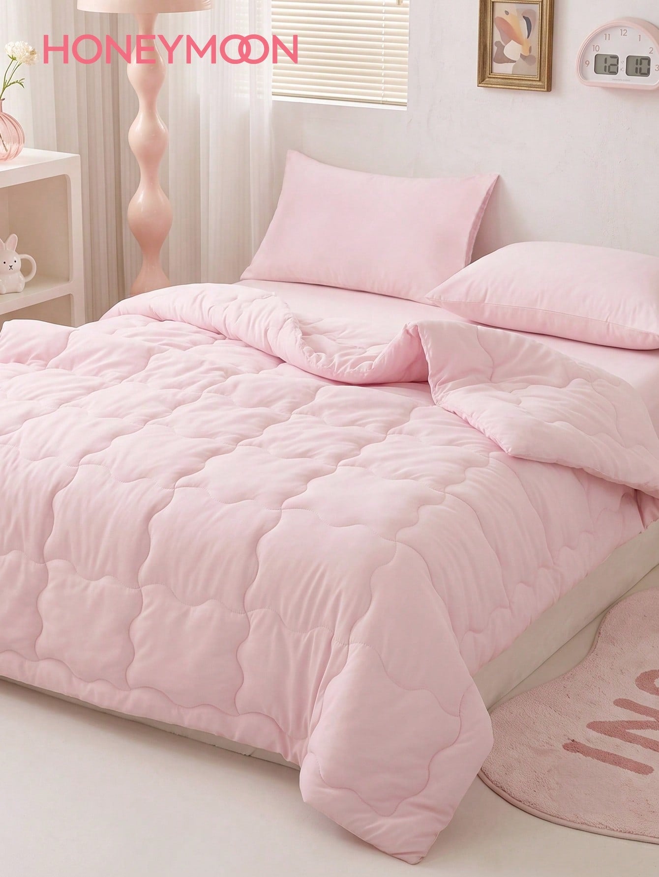 HONEYMOON 2/3 Piece Wavy Quilted Comforter Set (Summer Thin Quilt) (2-Piece Set = 1 Comforter + 1 Pillowcase; 3-Piece Set = 1 Comforter + 2 Pillowcases)- 100% Polyester Fabric With Grid Stitching, Li