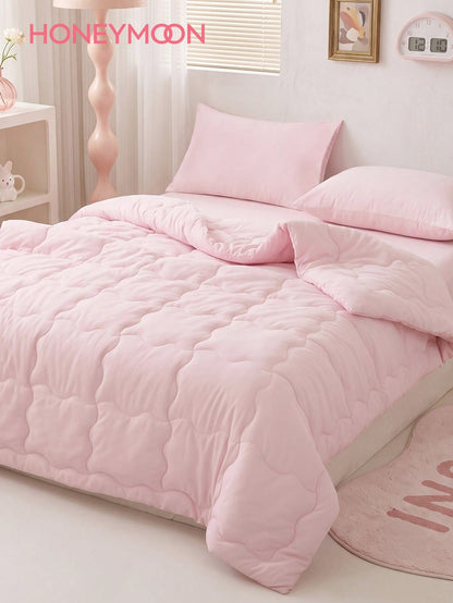 HONEYMOON 2/3 Piece Wavy Quilted Comforter Set (Summer Thin Quilt) (2-Piece Set = 1 Comforter + 1 Pillowcase; 3-Piece Set = 1 Comforter + 2 Pillowcases)- 100% Polyester Fabric With Grid Stitching, Li