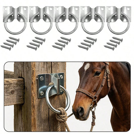 Horse Tethering Ring Buckle, Wooden Wall Mount Fixed Hanging Ring, Horse Stable Tethering Hook, Livestock Lead Fixed Metal Round Ring Hook Accessory