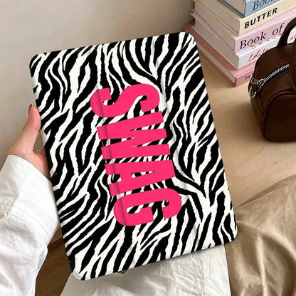 Hot Pink Zebra Stripe Swag Lettering Tablet Protective Case, Modern Style, Compatible With For Pro 13 2024/Pro 12.9 2022/ Pro 11 2022/ Air1/2/3/4/5/6th/ Mini6 2021, Unique Gift For Birthday And Dail