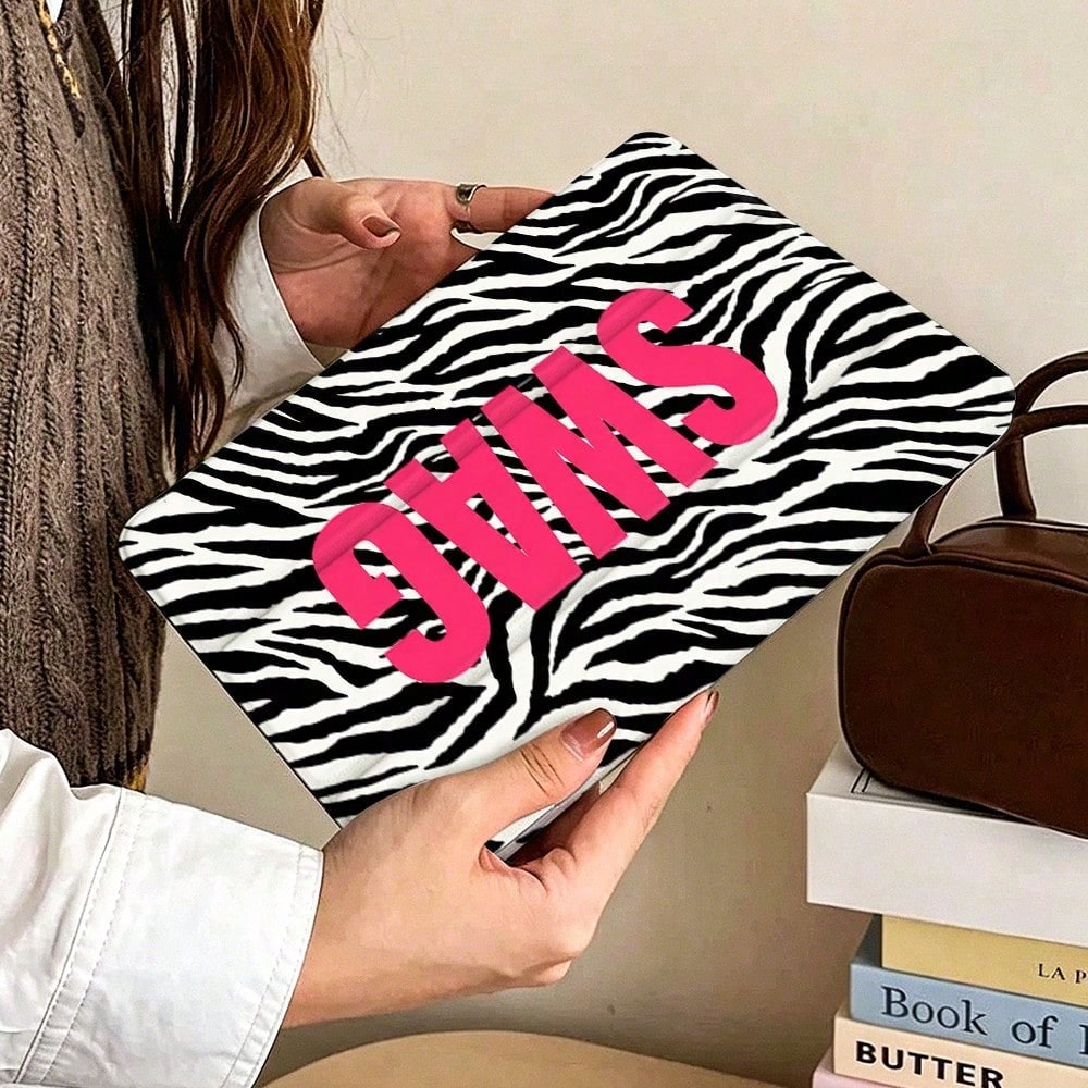 Hot Pink Zebra Stripe Swag Lettering Tablet Protective Case, Modern Style, Compatible With For Pro 13 2024/Pro 12.9 2022/ Pro 11 2022/ Air1/2/3/4/5/6th/ Mini6 2021, Unique Gift For Birthday And Dail