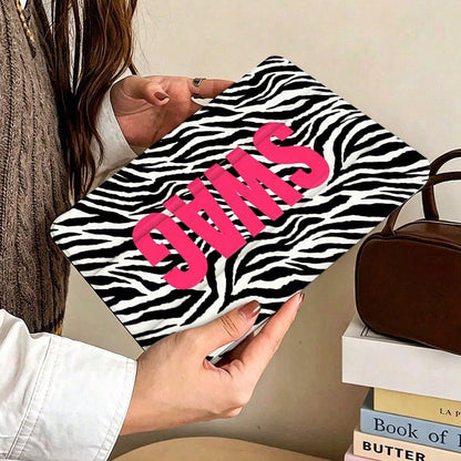 Hot Pink Zebra Stripe Swag Lettering Tablet Protective Case, Modern Style, Compatible With For Pro 13 2024/Pro 12.9 2022/ Pro 11 2022/ Air1/2/3/4/5/6th/ Mini6 2021, Unique Gift For Birthday And Dail