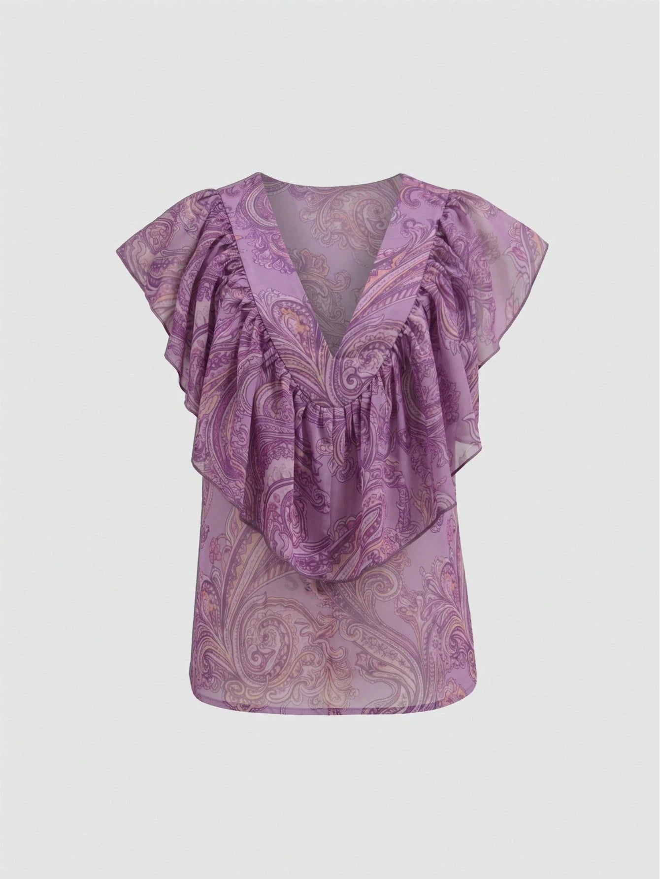 Hotletica Women's Elegant Chiffon Printed Ruffle Top
