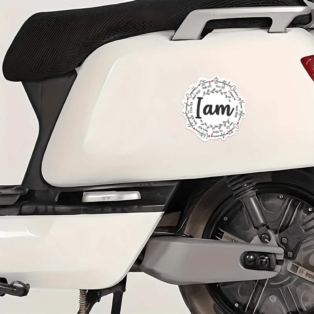 I Am Bible Verse Wreath Decor Sticker, Inspirational Positive Affirmation Laurel Wreath Heart Graphic Self-Adhesive Decal, Ornament For Laptop Phone Car Window Motorcycle Religious Faith Gift