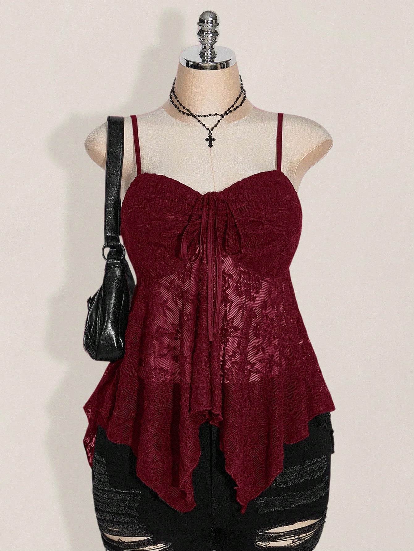 ICON Plus Size Women Knotted Lace Ruffle Asymmetrical Hem Casual Versatile Date Night Camisole Top