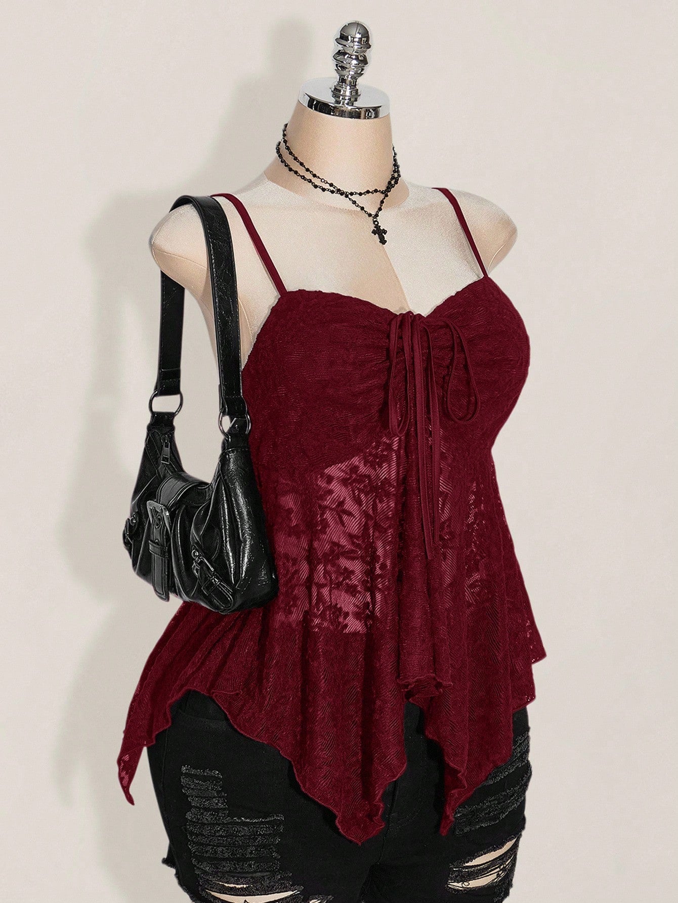 ICON Plus Size Women Knotted Lace Ruffle Asymmetrical Hem Casual Versatile Date Night Camisole Top