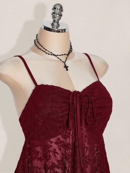 ICON Plus Size Women Knotted Lace Ruffle Asymmetrical Hem Casual Versatile Date Night Camisole Top
