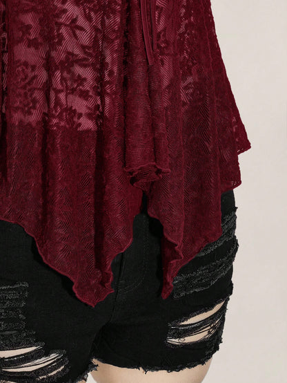 ICON Plus Size Women Knotted Lace Ruffle Asymmetrical Hem Casual Versatile Date Night Camisole Top