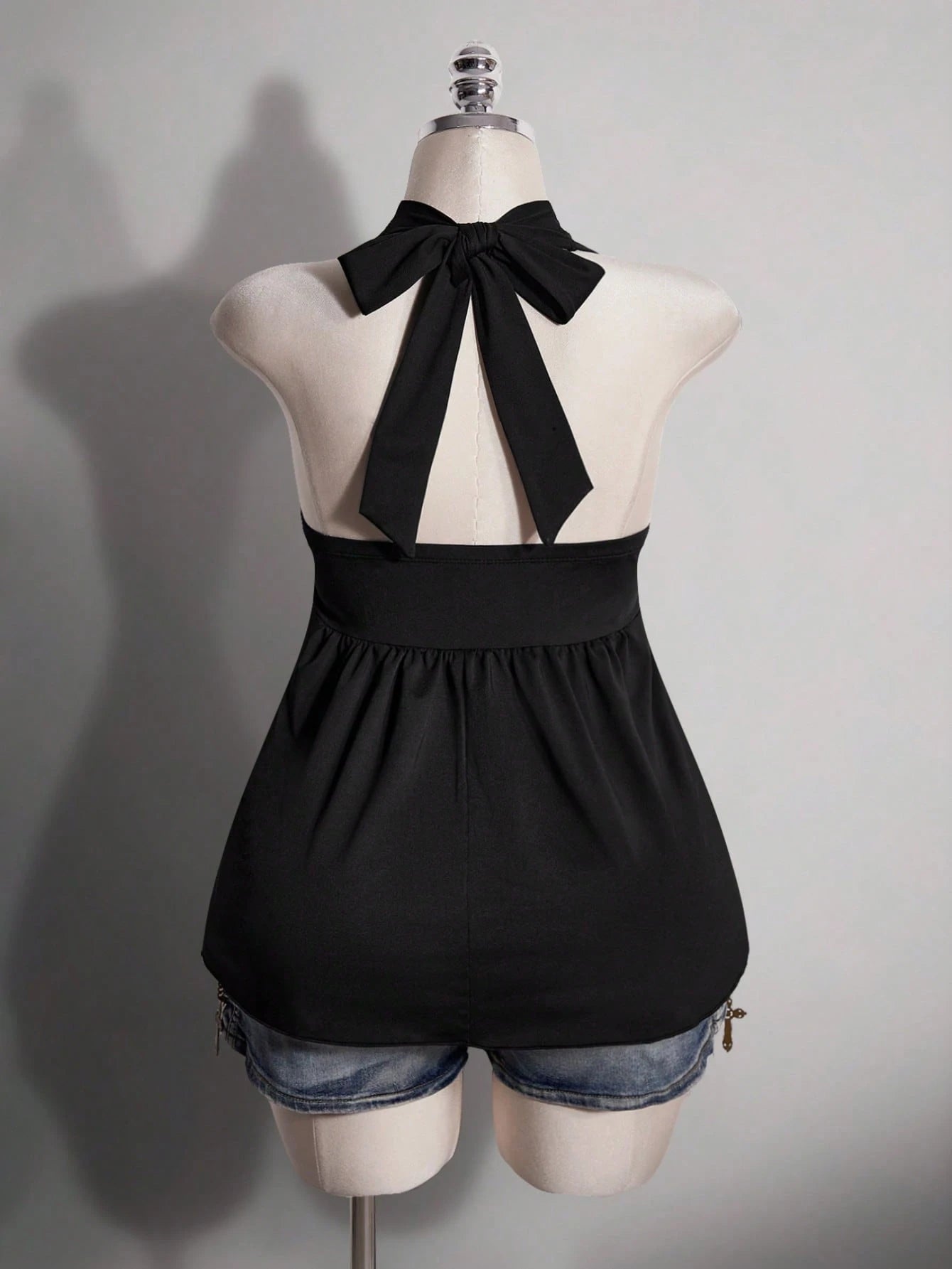 ICON Women's Plus Size Black Summer Slim Fit Top, Y2K 70's Sexy Sweetheart Halter Neck Tie-Up Chest Knot Pleated Hem Night Out Party Date Night Club