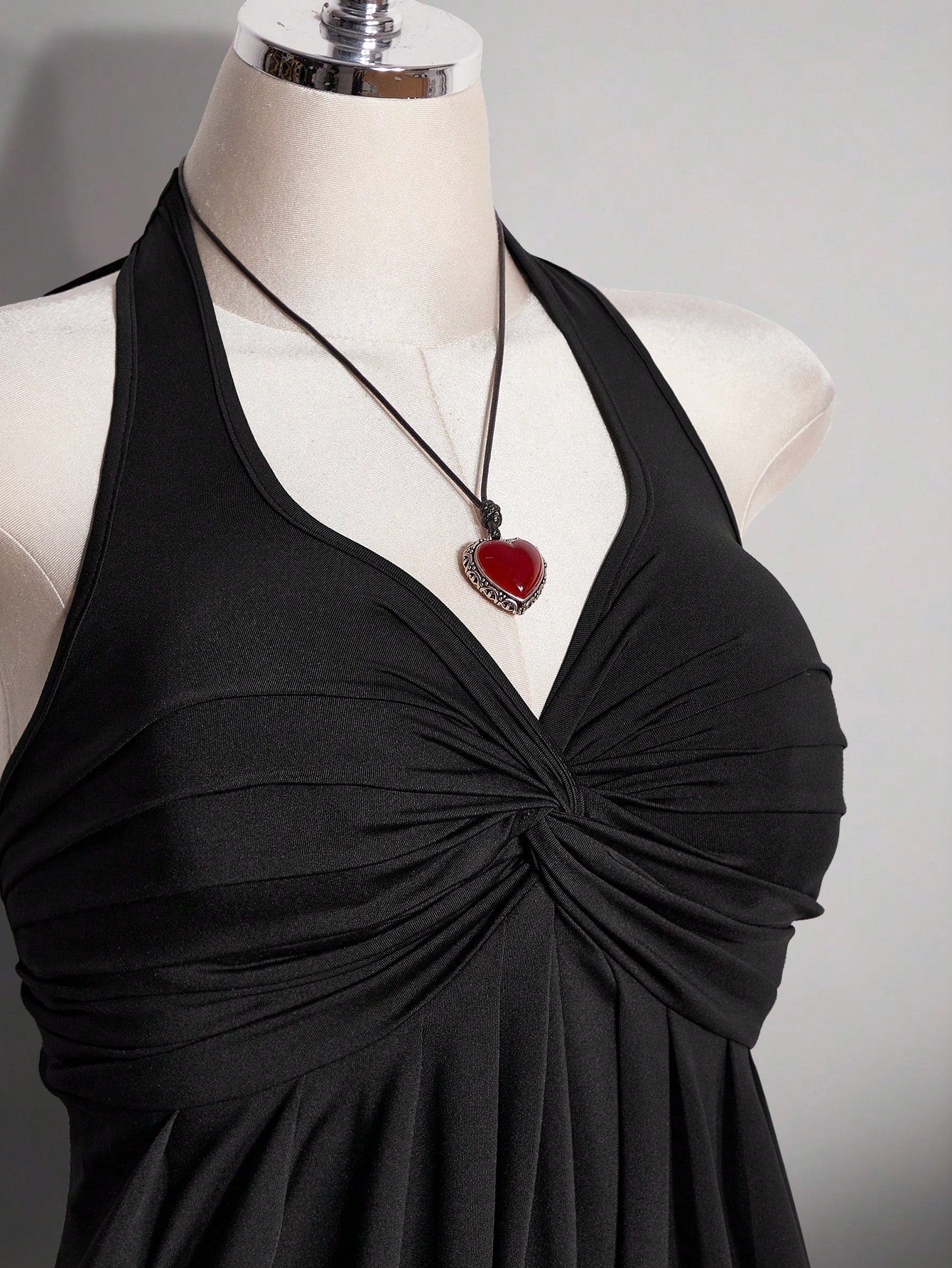 ICON Women's Plus Size Black Summer Slim Fit Top, Y2K 70's Sexy Sweetheart Halter Neck Tie-Up Chest Knot Pleated Hem Night Out Party Date Night Club