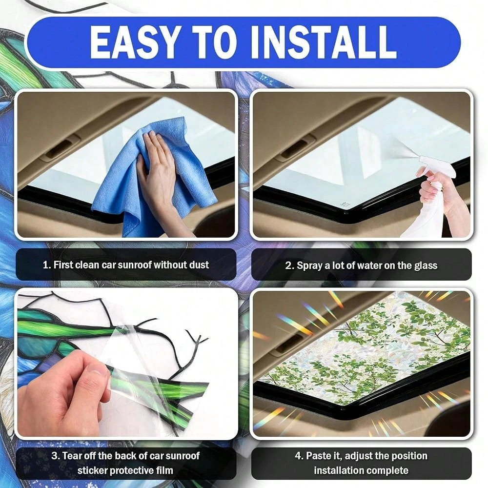In Car Sunroof Stained Glass Window Film,Stylish Sunroof Sticker Static Cling Privacy Film Sun Protection,Stained Glass Sunroofs Films