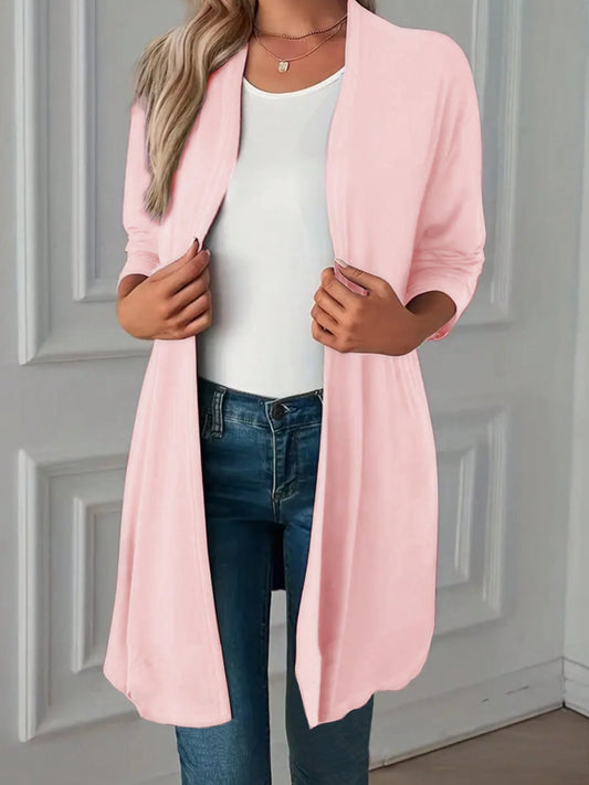INAWLY Plus Size Solid Color Casual Long Cardigan With Front Open Design Fall Winter Cloth For Women Autumn