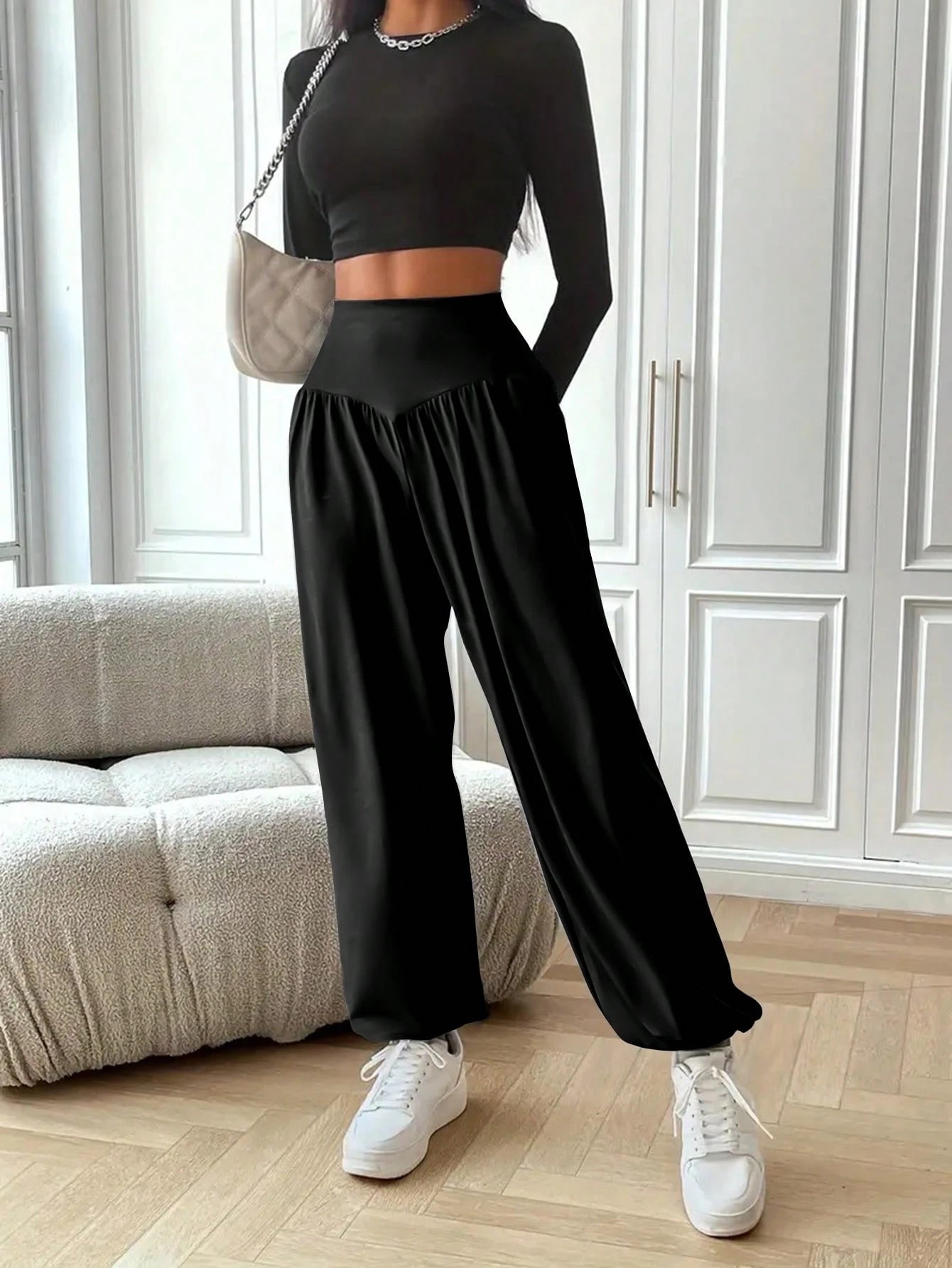 INAWLY Women's High Waist Loose Yoga Pants,Black Winter Casual Lounge Home & Leisure Graduation,Back To School Teacher Outfits,Fall Cloth For Women