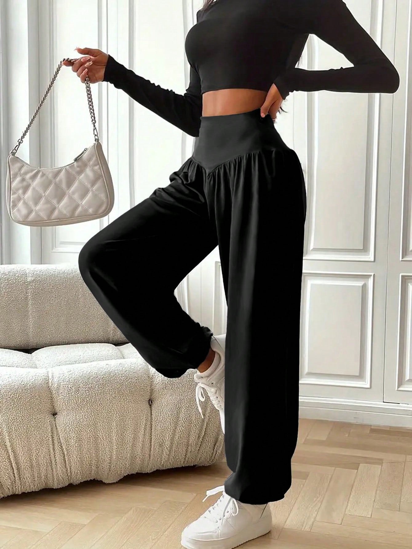 INAWLY Women's High Waist Loose Yoga Pants,Black Winter Casual Lounge Home & Leisure Graduation,Back To School Teacher Outfits,Fall Cloth For Women