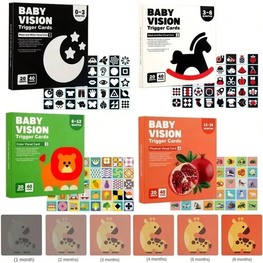 Infant Visual Trigger Cards Set- Age-Specific (0-3/3-6/6-12/12-24 Months) Visual Stimulation Flash Cards, Newborn Early Education Toys, Black & White/Colorful Patterns, Promote Infant Visual Developm