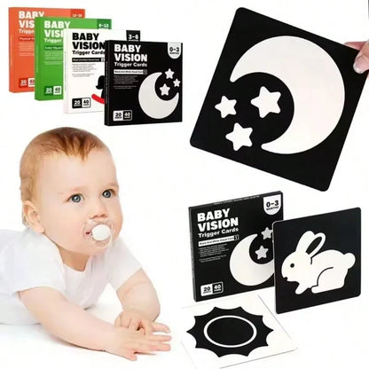 Infant Visual Trigger Cards Set- Age-Specific (0-3/3-6/6-12/12-24 Months) Visual Stimulation Flash Cards, Newborn Early Education Toys, Black & White/Colorful Patterns, Promote Infant Visual Developm