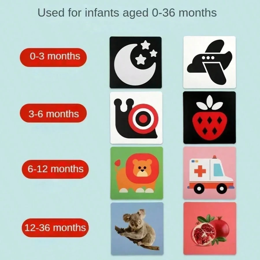 Infant Visual Trigger Cards Set- Age-Specific (0-3/3-6/6-12/12-24 Months) Visual Stimulation Flash Cards, Newborn Early Education Toys, Black & White/Colorful Patterns, Promote Infant Visual Developm