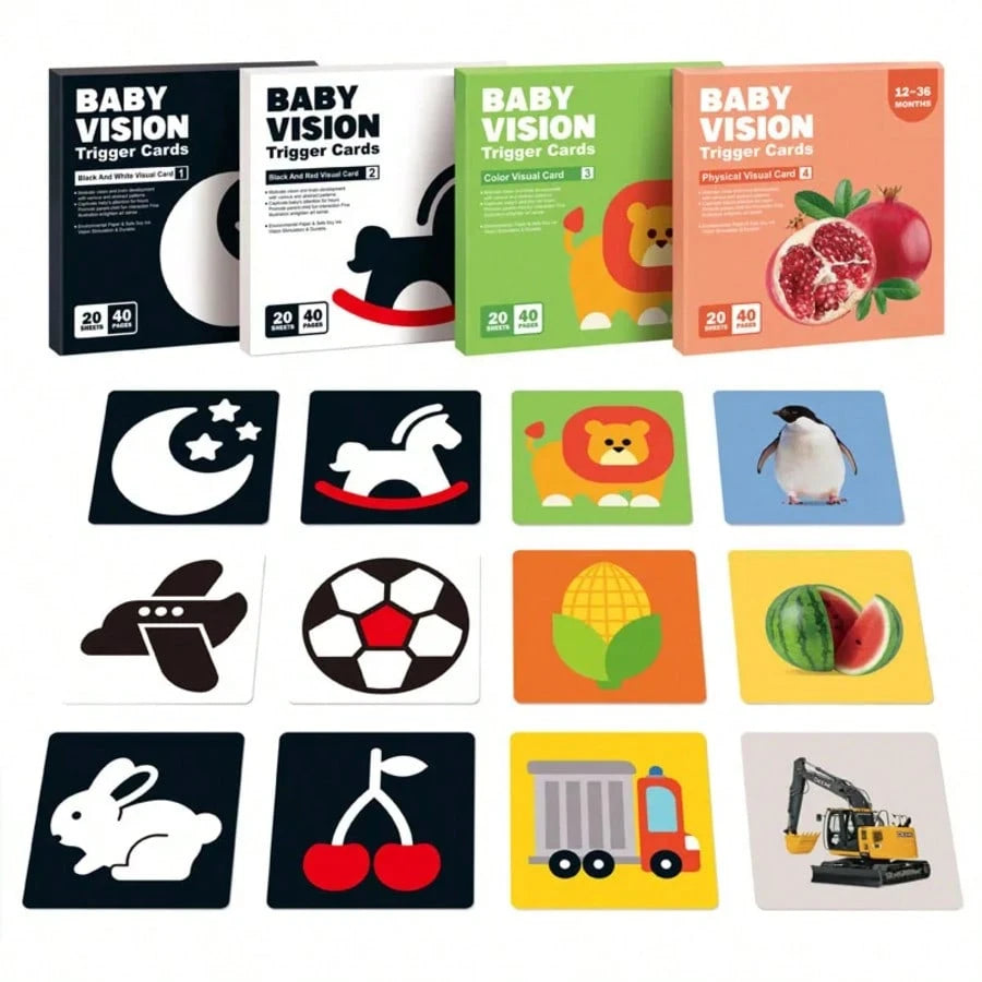 Infant Visual Trigger Cards Set- Age-Specific (0-3/3-6/6-12/12-24 Months) Visual Stimulation Flash Cards, Newborn Early Education Toys, Black & White/Colorful Patterns, Promote Infant Visual Developm