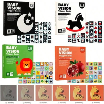 Infant Visual Trigger Cards Set- Age-Specific (0-3/3-6/6-12/12-24 Months) Visual Stimulation Flash Cards, Newborn Early Education Toys, Black & White/Colorful Patterns, Promote Infant Visual Developm