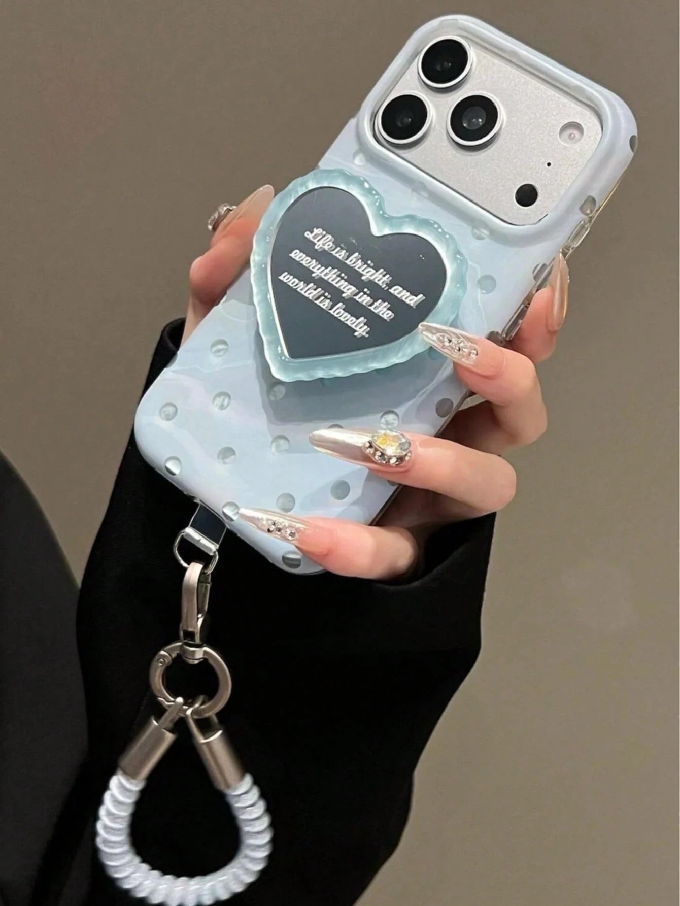 Ins Milk Blue Polka Dot Mirror Heart Phone Case Compatible With Iphone 17 Pro Max, 16, 15, 15 Pro, 16 Pro, 17 Pro, High-Quality Creative Niche Korean Style Shockproof Protective Cover