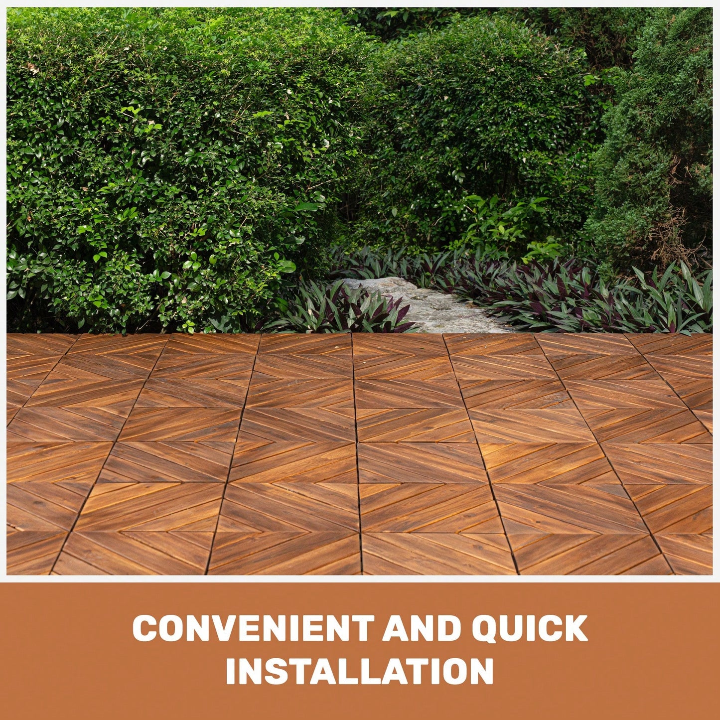 Interlocking Deck Tiles Diagonal Pattern, 12" X 12" Acacia Wood Tiles For Patio, Waterproof, All-Weather, Outdoor Decking For Garden, Pool, Balcony