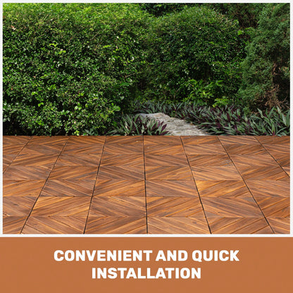 Interlocking Deck Tiles Diagonal Pattern, 12" X 12" Acacia Wood Tiles For Patio, Waterproof, All-Weather, Outdoor Decking For Garden, Pool, Balcony
