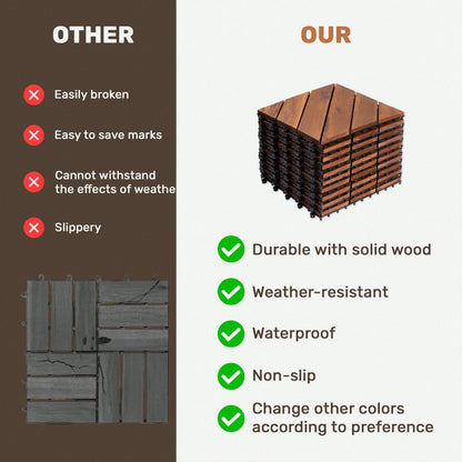 Interlocking Deck Tiles Diagonal Pattern, 12" X 12" Acacia Wood Tiles For Patio, Waterproof, All-Weather, Outdoor Decking For Garden, Pool, Balcony