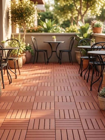 Interlocking Deck Tiles, Waterproof Plastic Patio Floor Tiles, Snap Together Outdoor Flooring, Easy DIY Install Balcony Garden Poolside Backyard Courtyard Flooring Tile, Weather Resistant Interlock Fl
