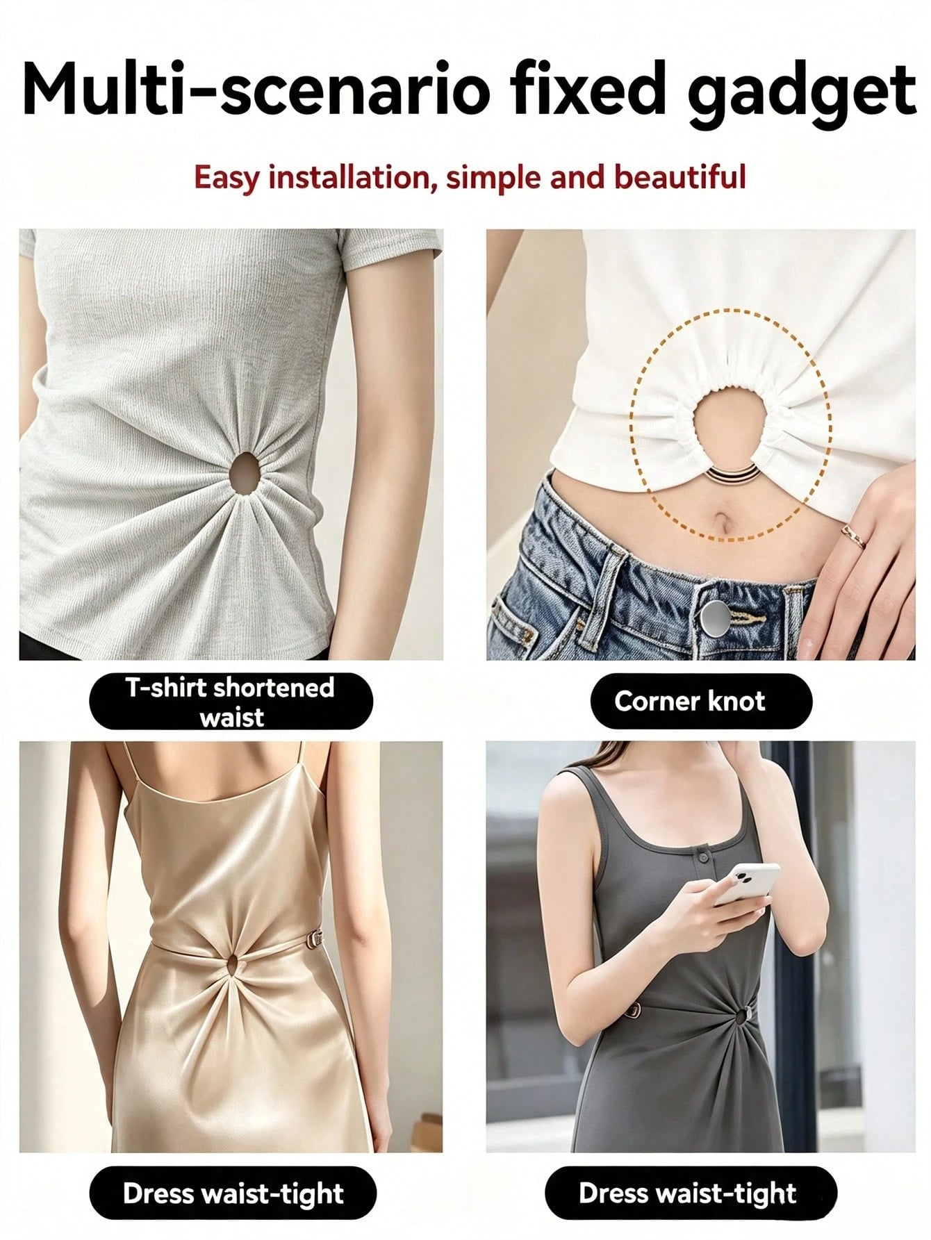 Invisible Clothing Accessories Rubber Band Set, Shirt & Dress Back Tightening Clips With Metal Rings, Short Sleeve T-Shirt & Dress Waist Buckle Back Clips, Waist Cinching Belt