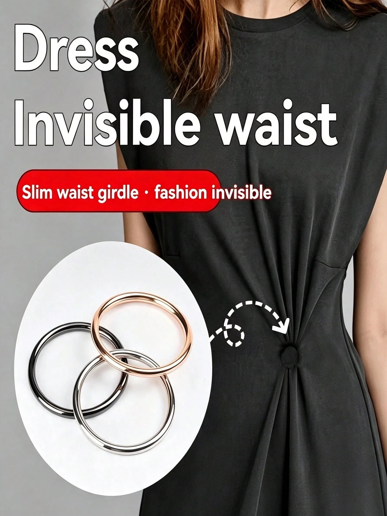 Invisible Clothing Accessories Rubber Band Set, Shirt & Dress Back Tightening Clips With Metal Rings, Short Sleeve T-Shirt & Dress Waist Buckle Back Clips, Waist Cinching Belt