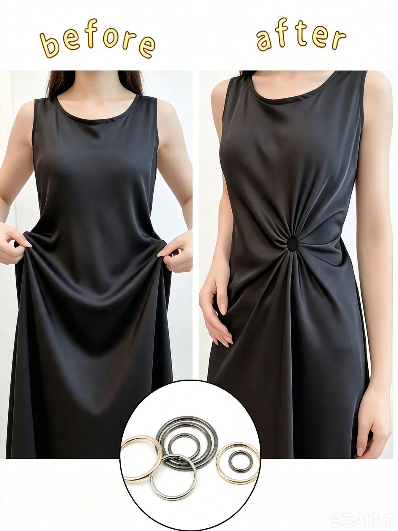 Invisible Clothing Accessories Rubber Band Set, Shirt & Dress Back Tightening Clips With Metal Rings, Short Sleeve T-Shirt & Dress Waist Buckle Back Clips, Waist Cinching Belt