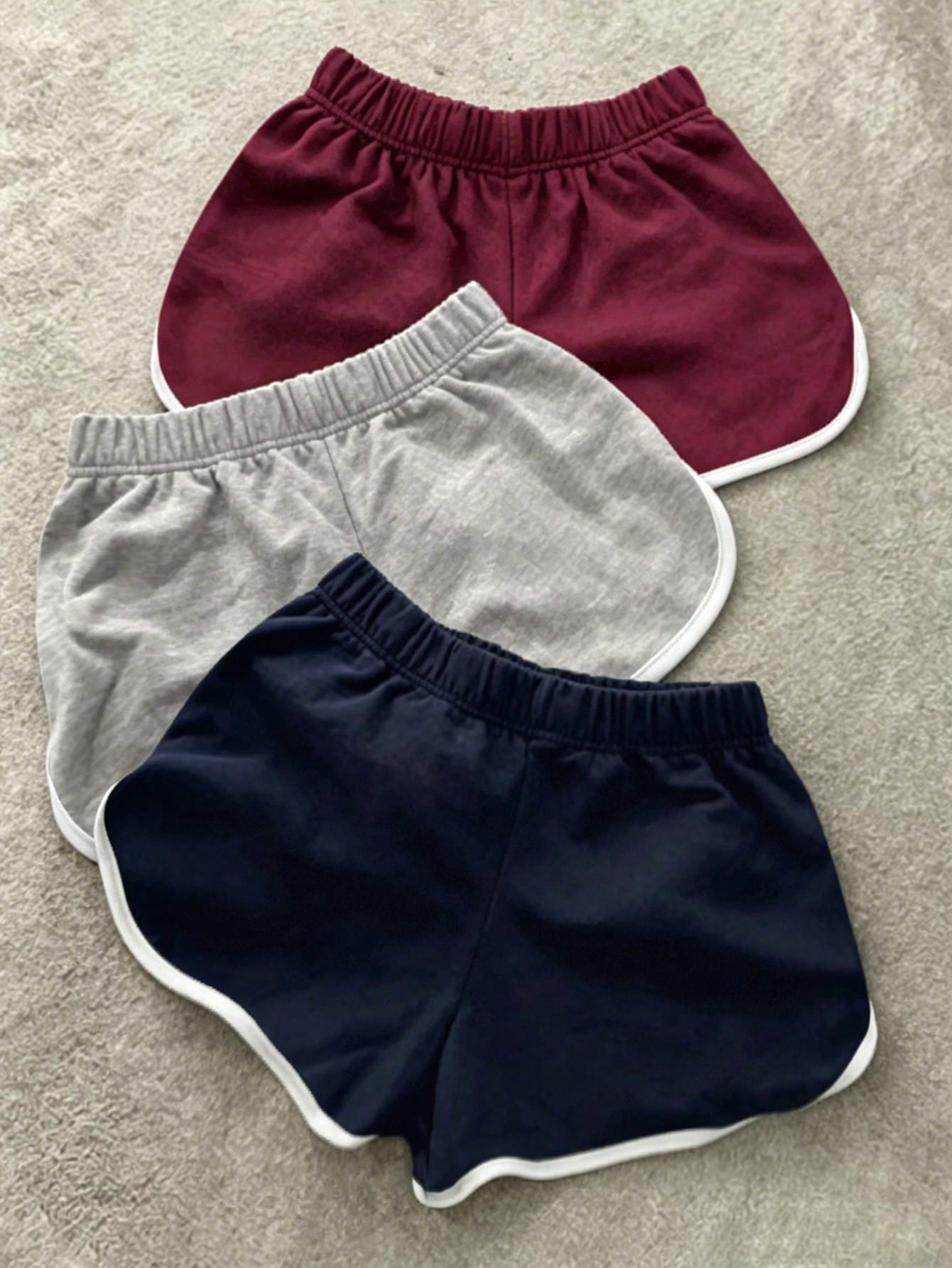IslaSuriya Women's Letter Print Casual Contrast Color Shorts 3 Pieces Set, Comfortable Casual Everyday Shorts, Suitable For Daily Outdoor Wear