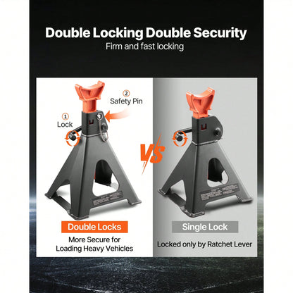 Jack Stands, 6 Ton (13,000 Lbs) Capacity, 14.6-22.8 In Adjustable Height, Heavy Duty Steel Jack Auto Stands With Double Locking, For Lifting RV, Small Truck, Car, SUV, 1 Pair, Black And Orange