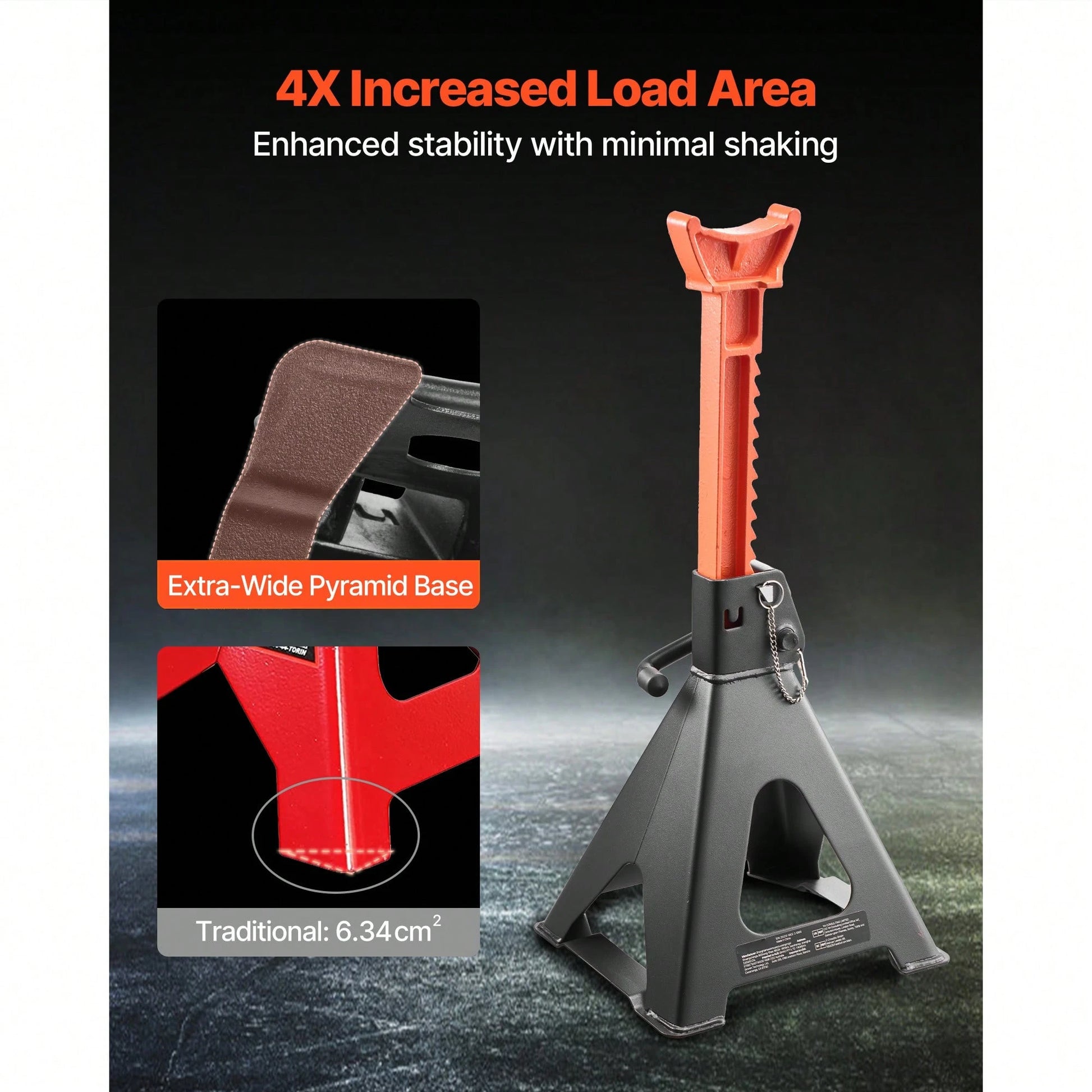 Jack Stands, 6 Ton (13,000 Lbs) Capacity, 14.6-22.8 In Adjustable Height, Heavy Duty Steel Jack Auto Stands With Double Locking, For Lifting RV, Small Truck, Car, SUV, 1 Pair, Black And Orange