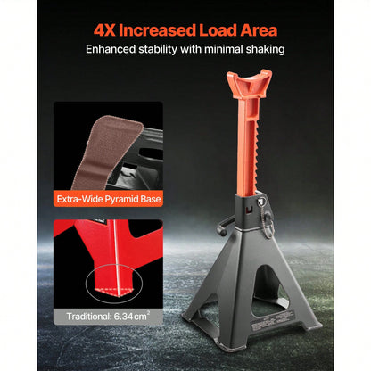 Jack Stands, 6 Ton (13,000 Lbs) Capacity, 14.6-22.8 In Adjustable Height, Heavy Duty Steel Jack Auto Stands With Double Locking, For Lifting RV, Small Truck, Car, SUV, 1 Pair, Black And Orange