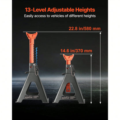 Jack Stands, 6 Ton (13,000 Lbs) Capacity, 14.6-22.8 In Adjustable Height, Heavy Duty Steel Jack Auto Stands With Double Locking, For Lifting RV, Small Truck, Car, SUV, 1 Pair, Black And Orange