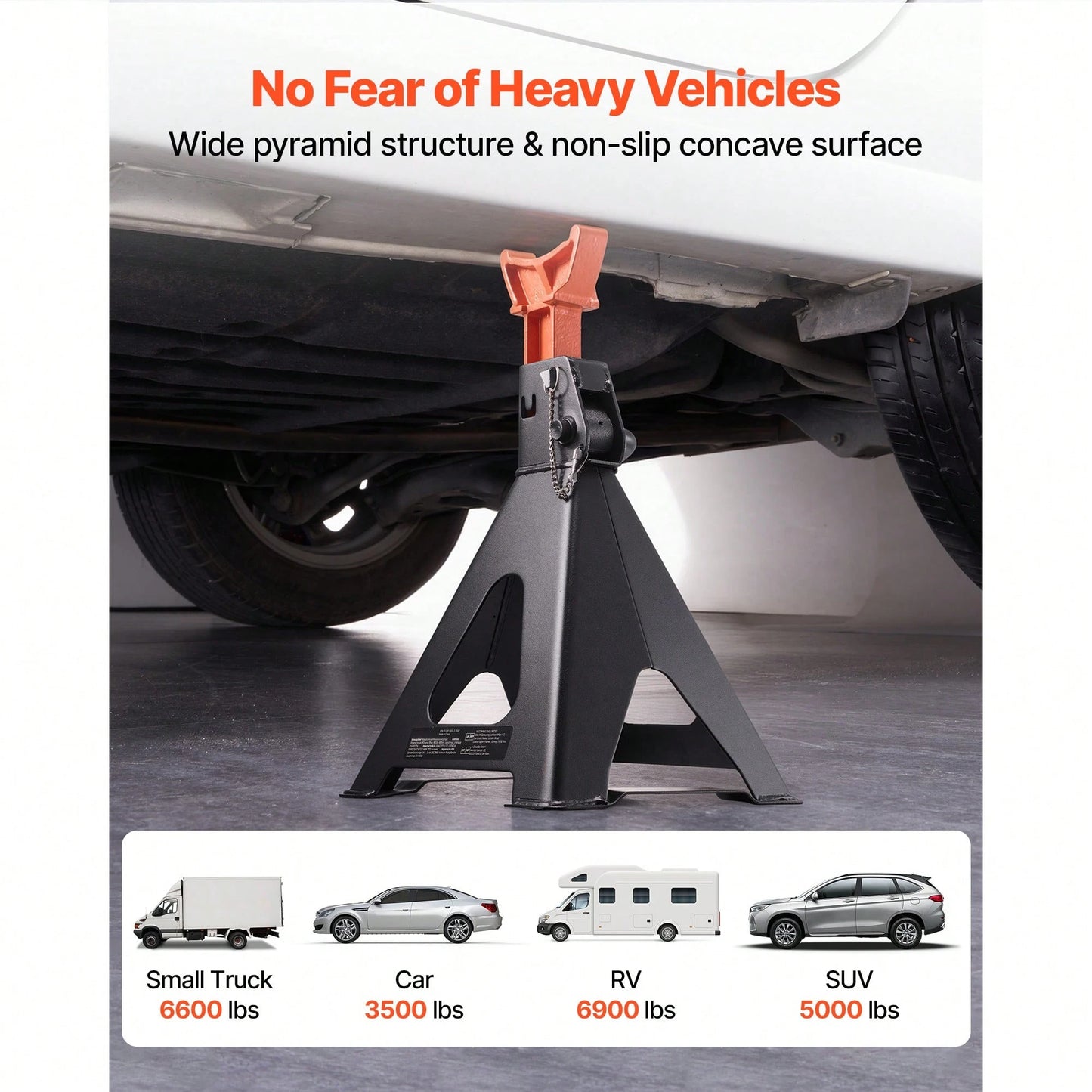 Jack Stands, 6 Ton (13,000 Lbs) Capacity, 14.6-22.8 In Adjustable Height, Heavy Duty Steel Jack Auto Stands With Double Locking, For Lifting RV, Small Truck, Car, SUV, 1 Pair, Black And Orange