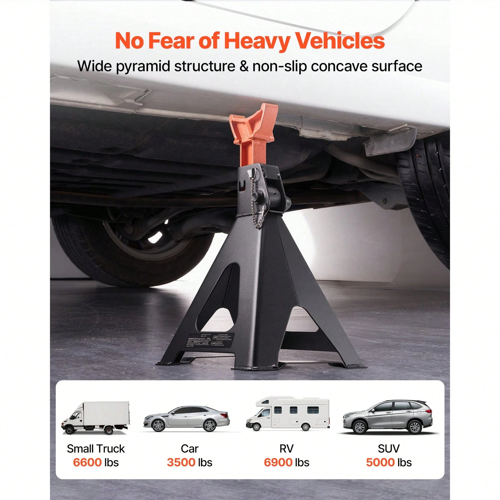 Jack Stands, 6 Ton (13,000 Lbs) Capacity, 14.6-22.8 In Adjustable Height, Heavy Duty Steel Jack Auto Stands With Double Locking, For Lifting RV, Small Truck, Car, SUV, 1 Pair, Black And Orange